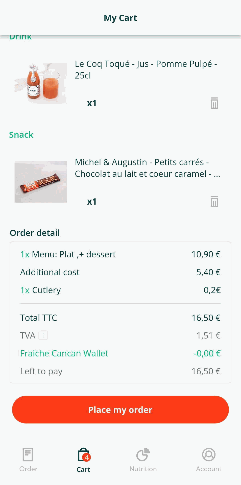 cantine cart page app cart page app